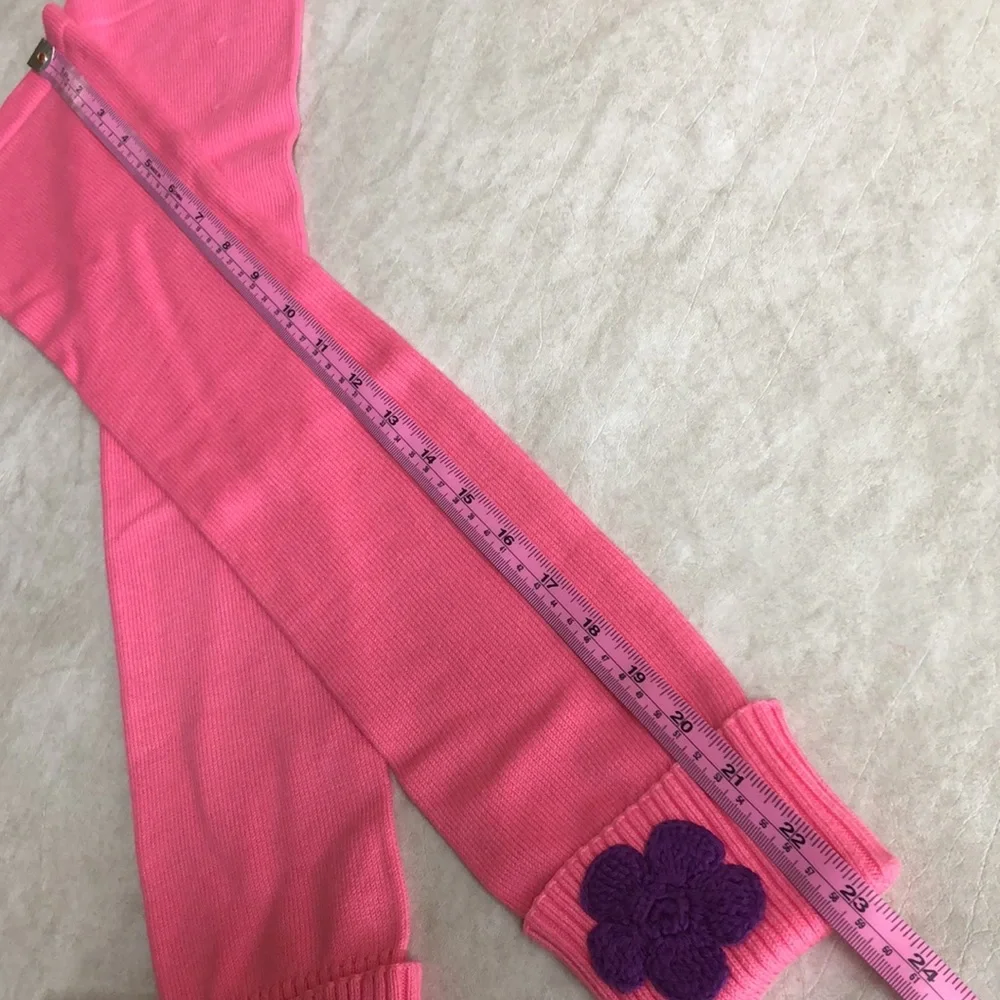 Hanna Andersson Pink Leg Warmers With Small Purple Crochet Flower Size L 140-160